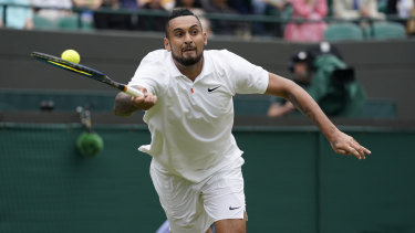 Nick Kyrgios – dressed in white – will be back at Wimbledon on Tuesday.