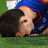Sam Darcy in agony after rupturing his ACL.