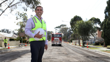 Sutherland Shire Mayor Carmelo Pesce at the stretch of the Old Princes Highway where a recycled road was laid last year. 