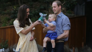 Duchess of Cambridge during her Australian tour in 2014, wearing a dress she had worn previously in 2012.