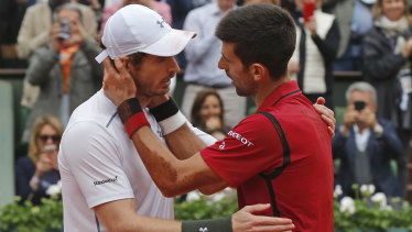 Andy Murray congratulates Novak Djokovic after the Serb won their clash in the 2016 French Open final.