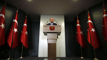 Recep Tayyip Erdogan claims victory on national television from his official residence in Istanbul.