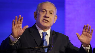 Israeli Prime Minister Benjamin Netanyahu attends a start of Hanukah ceremony in Ramat Gan, near Tel Aviv, Israel, on Sunday.