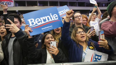 Twitter just like this: fans cheer for Democratic presidential candidate US Senator Bernie Sanders.