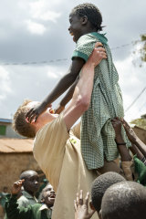 Sandy Hickson, co-founder of Nice Coffee Co, making friends at St John Community School in Kibera in October.