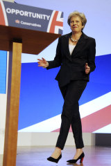 That's not dancing: British Prime Minister Theresa May at her party's conference in Birmingham in October.