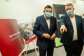 Premier Daniel Andrews and Health Minister Martin Foley at the site of the Melton Hospital.