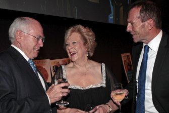 Fran Bailey in 2011 with former prime minister John Howard and then opposition leader Tony Abbott.