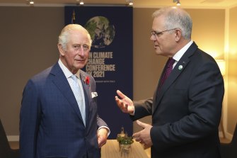 Prince Charles meeting Scott Morrison in Glasgow on Tuesday.