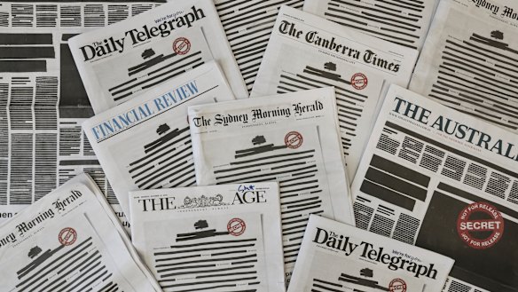 The front pages of Australian newspapers for the Your Right to Know campaign.