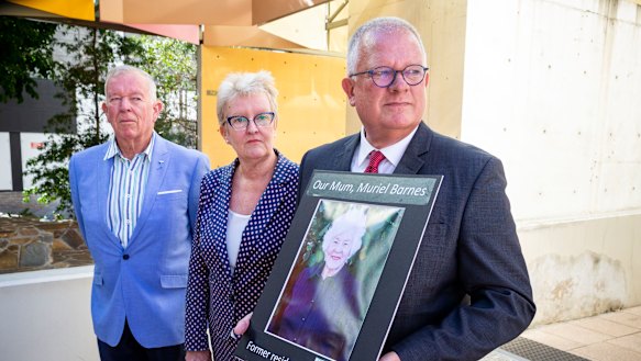 Siblings (from left) Graham, Debra and Michael Barnes leave the Commonwealth Law Courts after giving evidence at the Royal Commission into Aged Care Quality and Safety.