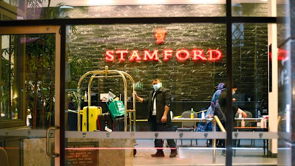 Private security firms were contracted to guard returned travellers at Melbourne's Stamford Plaza hotel.