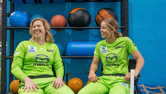 Former Sydney Thunder player Alex Blackwell with Phoebe Litchfield last season.