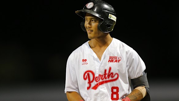 The Australian Baseball League’s Perth Heat, seen here represented with batter Shane Sasaki, pay all staff and players in Bitcoin.