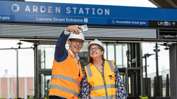Environment and Outdoor Recreation Minister Steve Dimopoulos with Premier Jacinta Allan at Arden station in January.