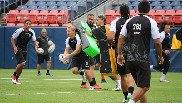 Pioneering spirit: The Kiwis run a drill during the captain's run before the Denver Test against England.