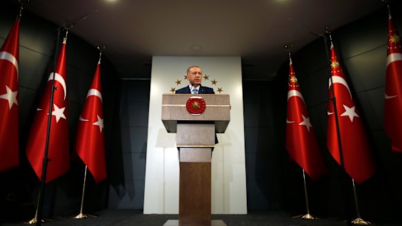 Recep Tayyip Erdogan claims victory on national television from his official residence in Istanbul.