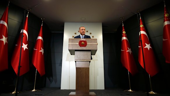 Recep Tayyip Erdogan claims victory on national television from his official residence in Istanbul.