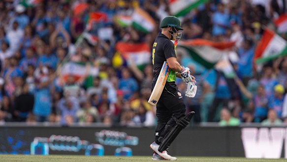 Home away from home: Australian T20 captain Aaron Finch is watched by a passionate Indian crowd at the SCG on Sunday.