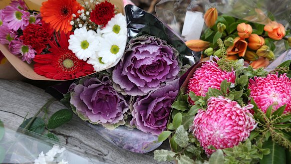A makeshift memorial for Courtney Herron in Royal Park.