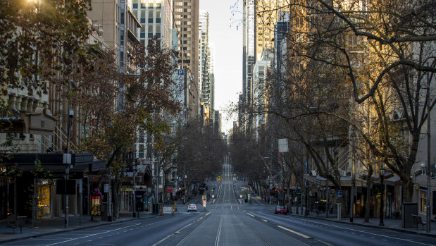 Melbourne's Collins Street has been deserted for months.