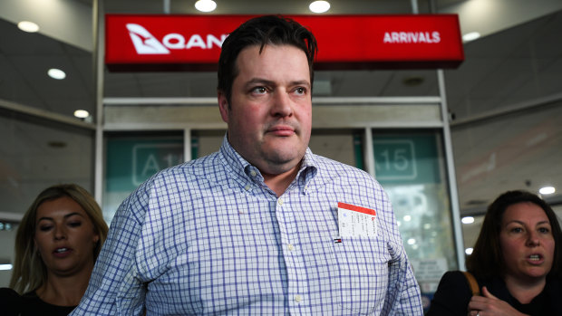 Victorian MP Will Fowles arrives at Melbourne Airport after an incident in a Canberra hotel in July.