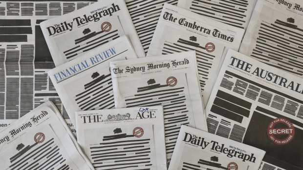 The front pages of Australian newspapers for the Your Right to Know campaign.