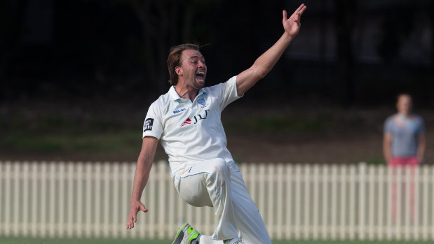 Shout: Harry Conway appeals during the Blues' Sheffield Shield win against Western Australia at Bankstown Oval. 