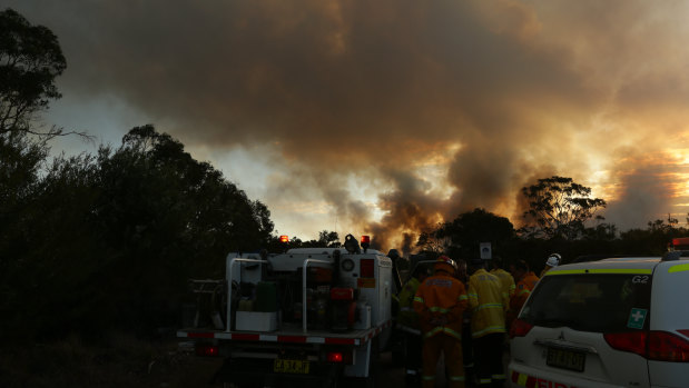 An out of control bushfire that has been burning all day near Oyster Cove, Port Stephens.