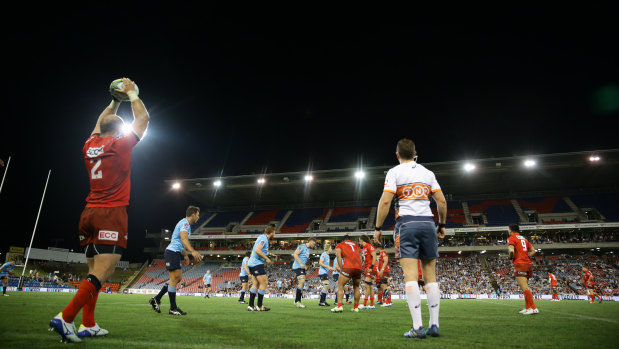Over and out: Sunwolves hooker Jaba Bregvadze throws a lineout during the upset win over the Waratahs.