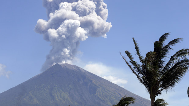 Last month Mount Agung spews ash and smoke in Karangasem, Bali.