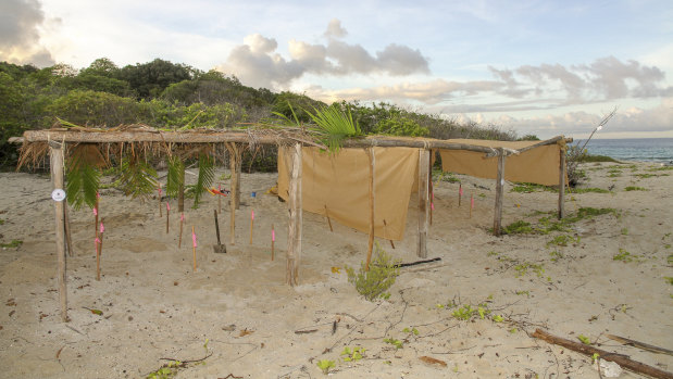 Shade shelters on Milman Island created by Koala and the WWF. 