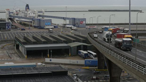 Trucks in the no-deal Brexit test ... the reality would be a picture of chaos. 