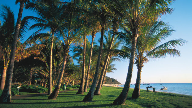 Strolling in the grounds of Tangalooma Island Resort.