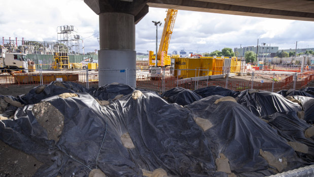 Contaminated soil from the West Gate Tunnel project dumped near CityLink off Footscray Road.