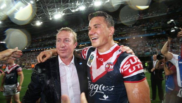 Getting the band back together ... Sonny Bill Williams and Trent Robinson after the 2013 grand final.