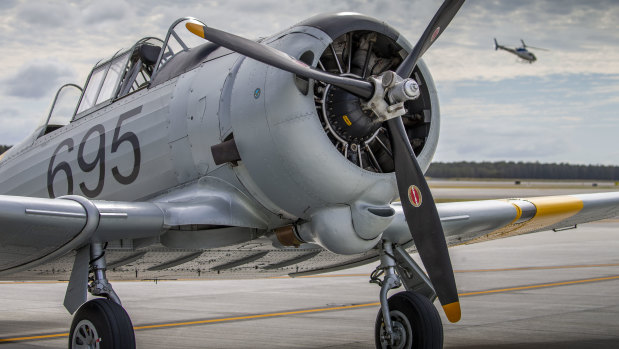 The CAC Wirraway is seen on Brisbane's new runway.