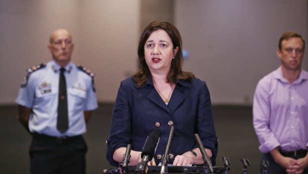 Premier Annastacia Palaszczuk updates the media on the COVID-19 pandemic at the Royal International Convention Centre on Sunday