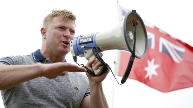 Far-right activist and convicted criminal Blair Cottrell during the St Kilda rally.