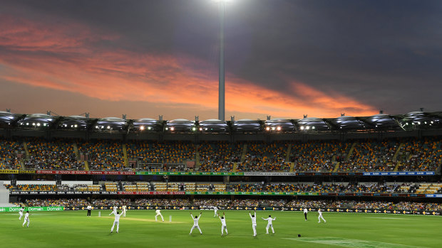The light fantastic: Not even a beautiful Brisbane evening could lure the fans to the Gabba. 