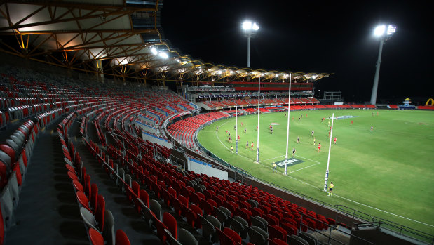 Round one action at Gold Coast's Metricon Stadium - without spectators.