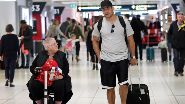 Cleared for take-off: Jarryd Hayne leaves Sydney on Saturday bound for Perth.