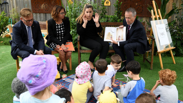 Opposition leader Bill Shorten at a Goodstart Early Learning centre on Friday.