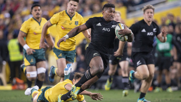 Waisake Naholo heads to the try line during the All Blacks's win over the Wallabies.