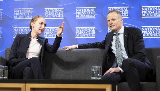 Professor Georgina Long and Professor Richard Scolyer at the National Press Club of Australia in Canberra. 