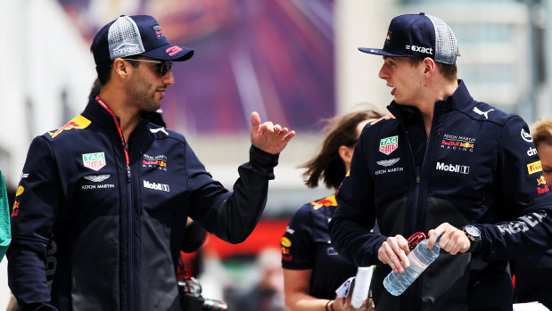 Daniel Ricciardo with former Red Bull teammate Max Verstappen.