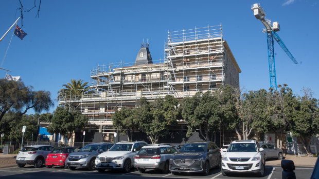 Work halted on the Continental Hotel in May.