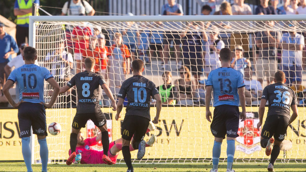 Impregnable: Andrew Redmayne saves a penalty from Riley McGree at Jubilee Oval.