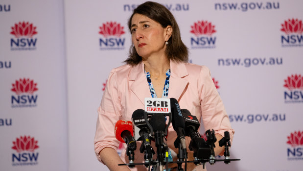 NSW Premier Gladys Berejiklian at her last daily press conference on Sunday.