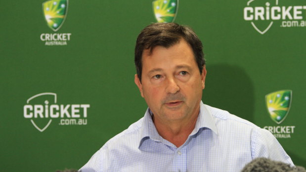 Cricket Australia chairman David Peever addresses the media about the ball tampering scandal at the National Cricket Centre in Brisbane on Friday.